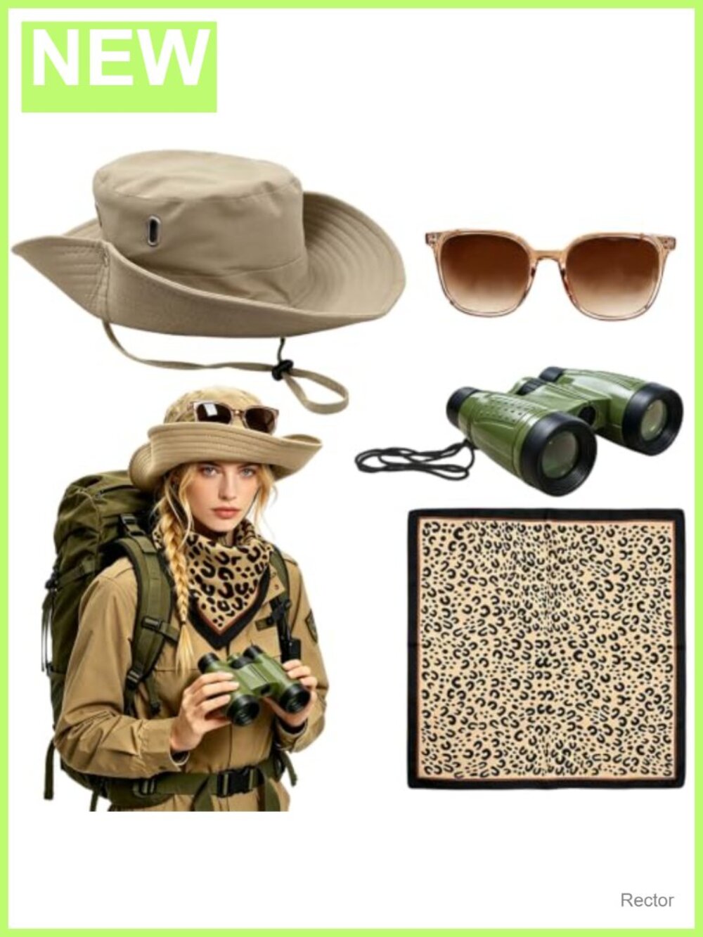 Women Safari Explorer Costume Set Hat Binoculars Scarf Sunglasses